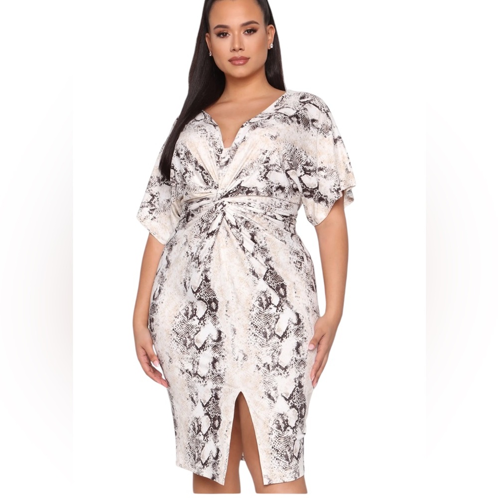 ⭐️Not Hiss Snake Print Midi Dress V Neck Slimming Women's Size 1X